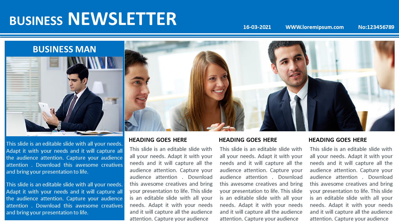 Attractive Company Newsletter Template PowerPoint Design